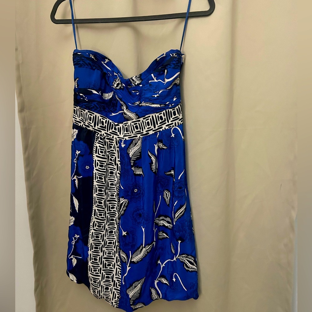 Tibi blue strapless mini dress